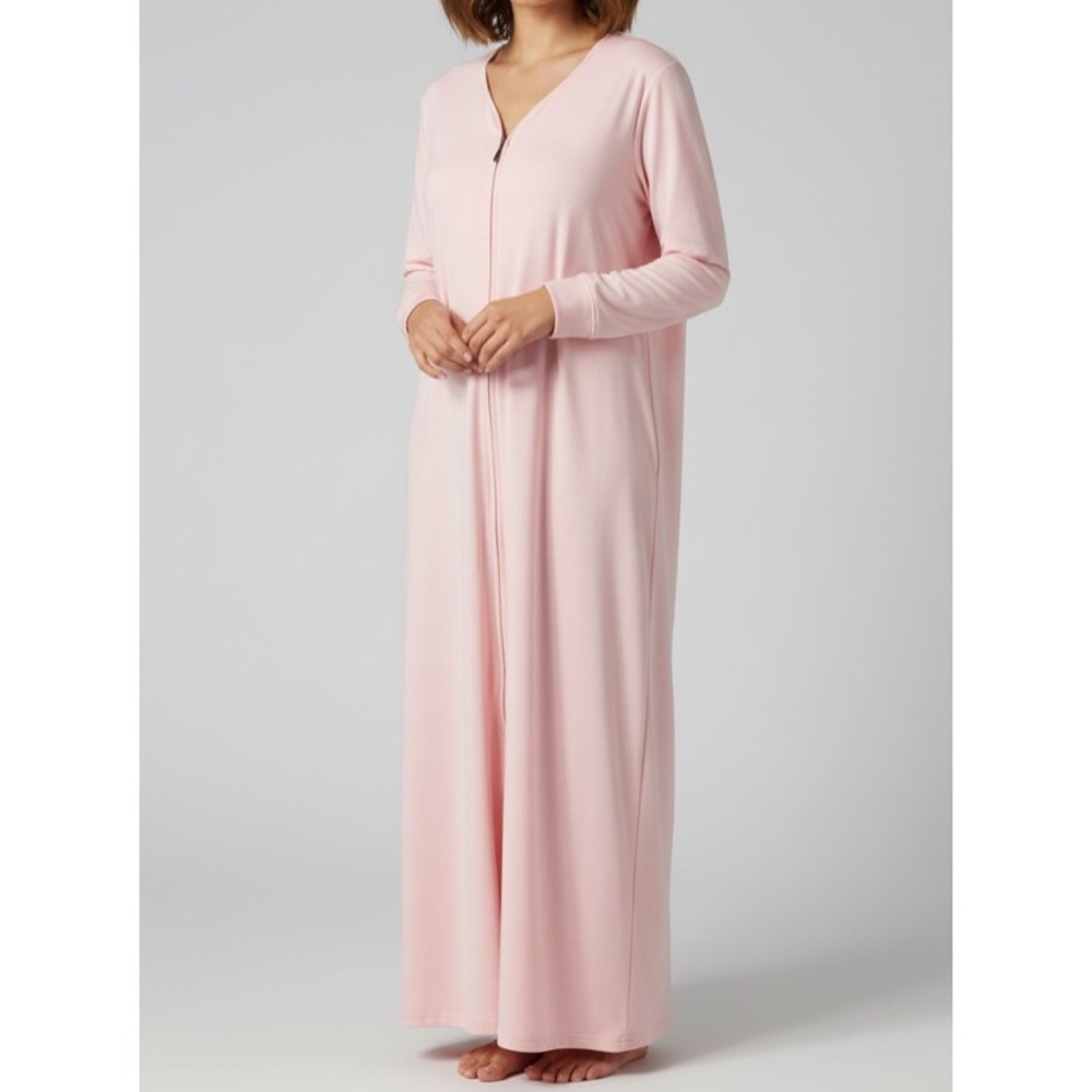 SHADOWLINE Light Pink Velour STRETCH VELVET ROBE Full Zipper w/Pockets SIZE L